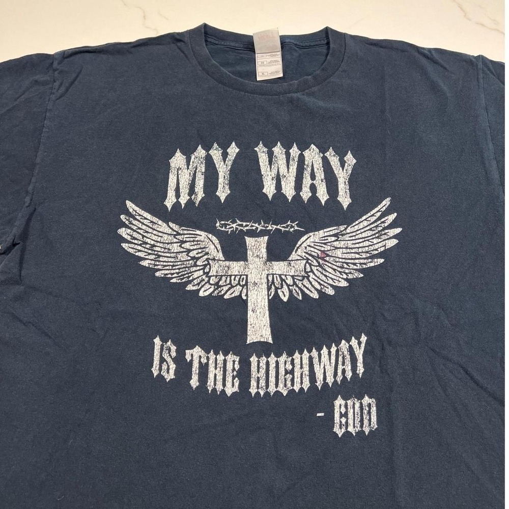 Vintage Fruit of the Loom My Way is the Highway God Cross Graphic Tee Mens XL